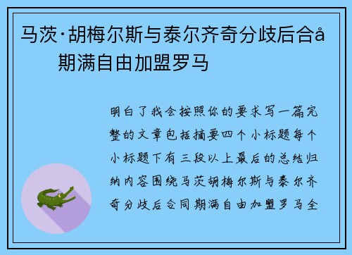 马茨·胡梅尔斯与泰尔齐奇分歧后合同期满自由加盟罗马 马茨·胡梅尔斯与泰尔齐奇分歧后合同期满自由加盟罗马