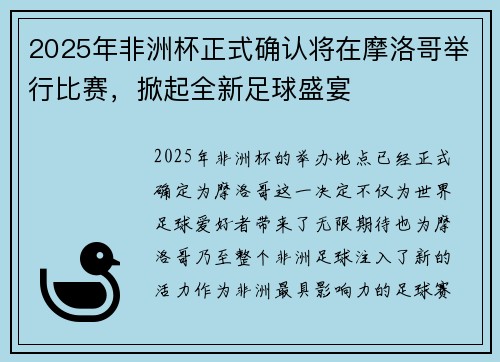 2025年非洲杯正式确认将在摩洛哥举行比赛,掀起全新足球盛宴 2025年非洲杯正式确认将在摩洛哥举行比赛,掀起全新足球盛宴